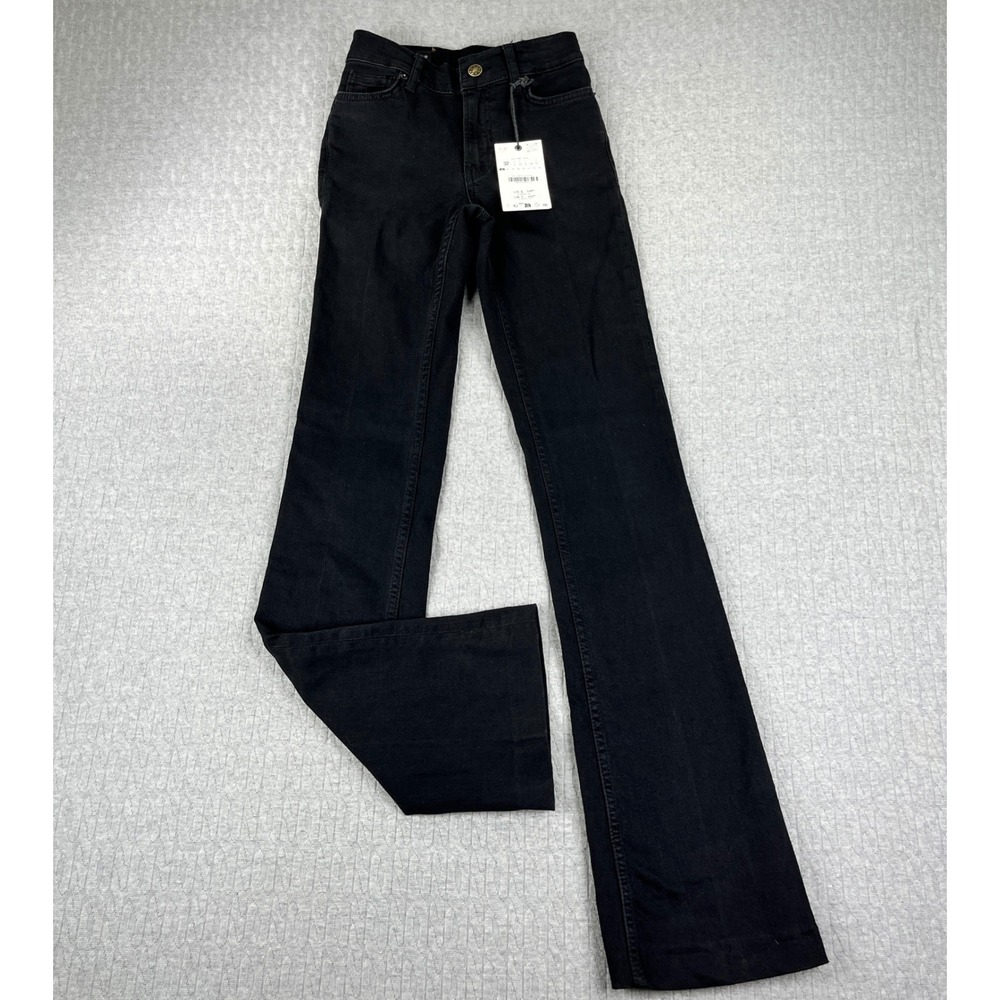 New Zara Bootcut Jeans Women 0/22x32 Black High Rise Slim Fit Denim dark wash